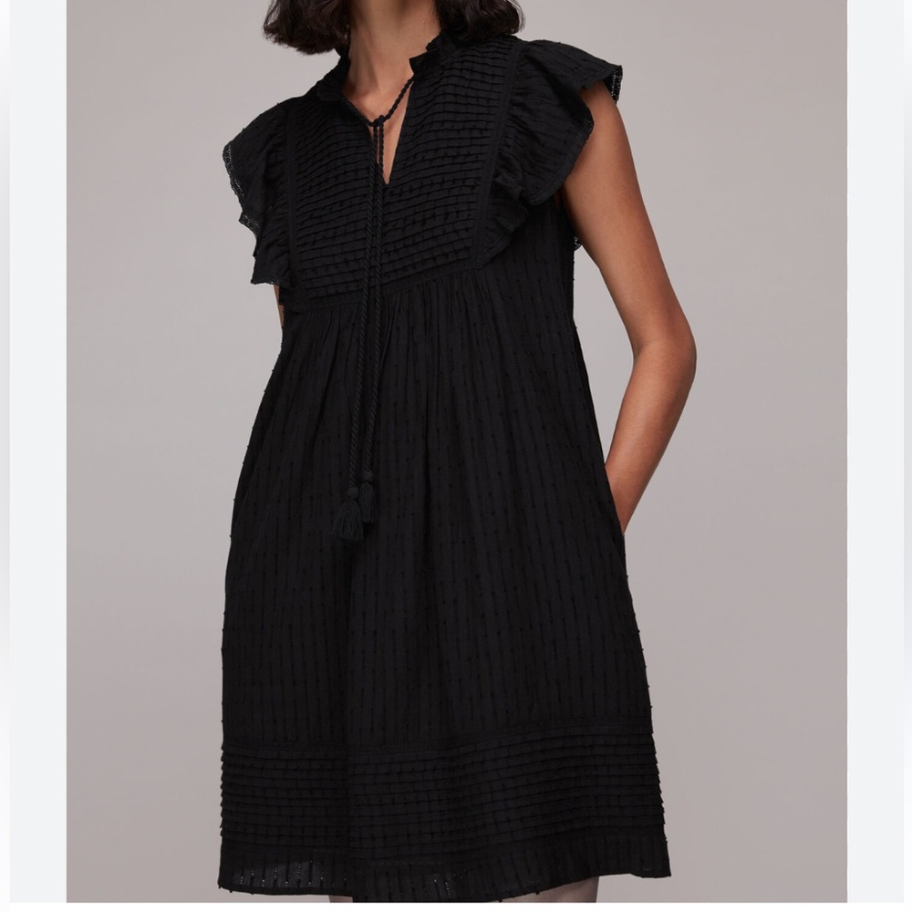 NWOT WHISTLES Black Pintuck Frill Cotton Dress Size 6